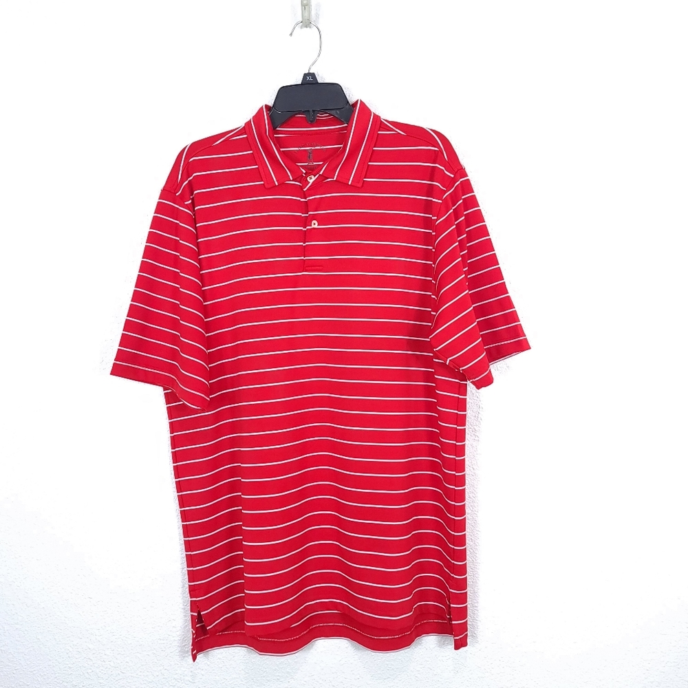 FAIRWAY & GREENE Men's Striped Golf Polo Tech Shirt Red